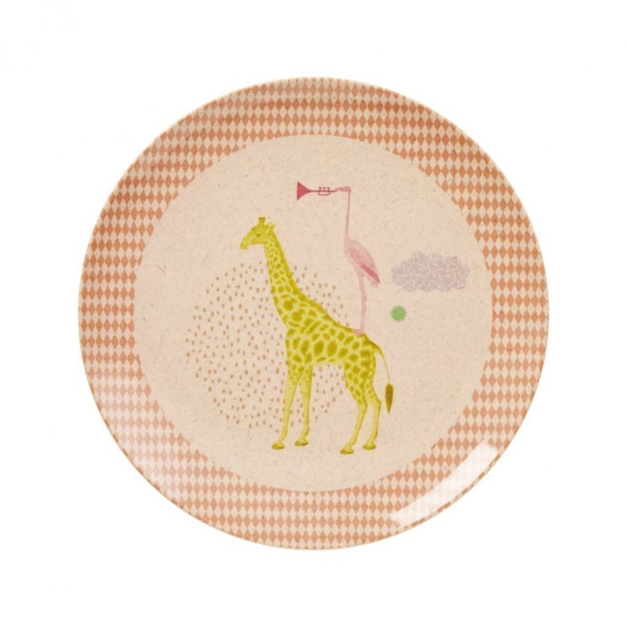 Rice A/S Kids Bamboo Melamine Lunch Plate W. Girls Animal Print Lautanen