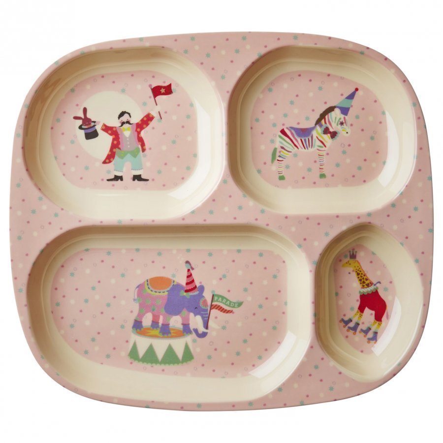 Rice A/S Melamine Divided Plate Circus Print/Soft Pink Lautanen