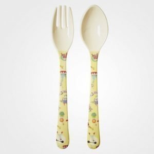 Rice A/S Melamine Spoon And Fork Yellow Circus Print Ruokailuvälineet