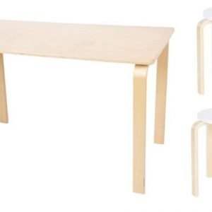SG FUrniture Pöytä/Kirjoituspöytä Pyöreä Koivu + Jakkara Junior 2kpl Valkoinen/Koivu