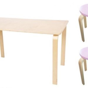 SG Furniture Pöytä/Kirjoituspöytä Koivu + Jakkara Junior 2kpl Vaaleanpunainen/Koivu Paketti