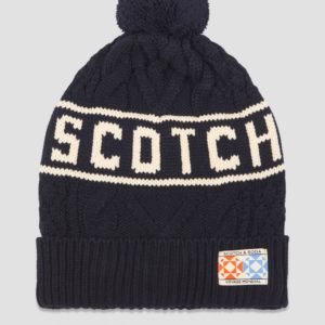 Scotch & Soda Knitted Beanie With Logo Intarsia Hattu Sininen