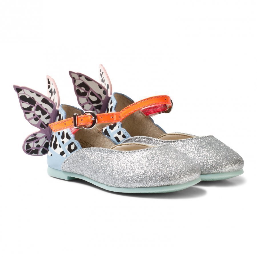 Sophia Webster Mini Leopard Chiara Embroidered Butterfly Shoes Silver Ballerinat