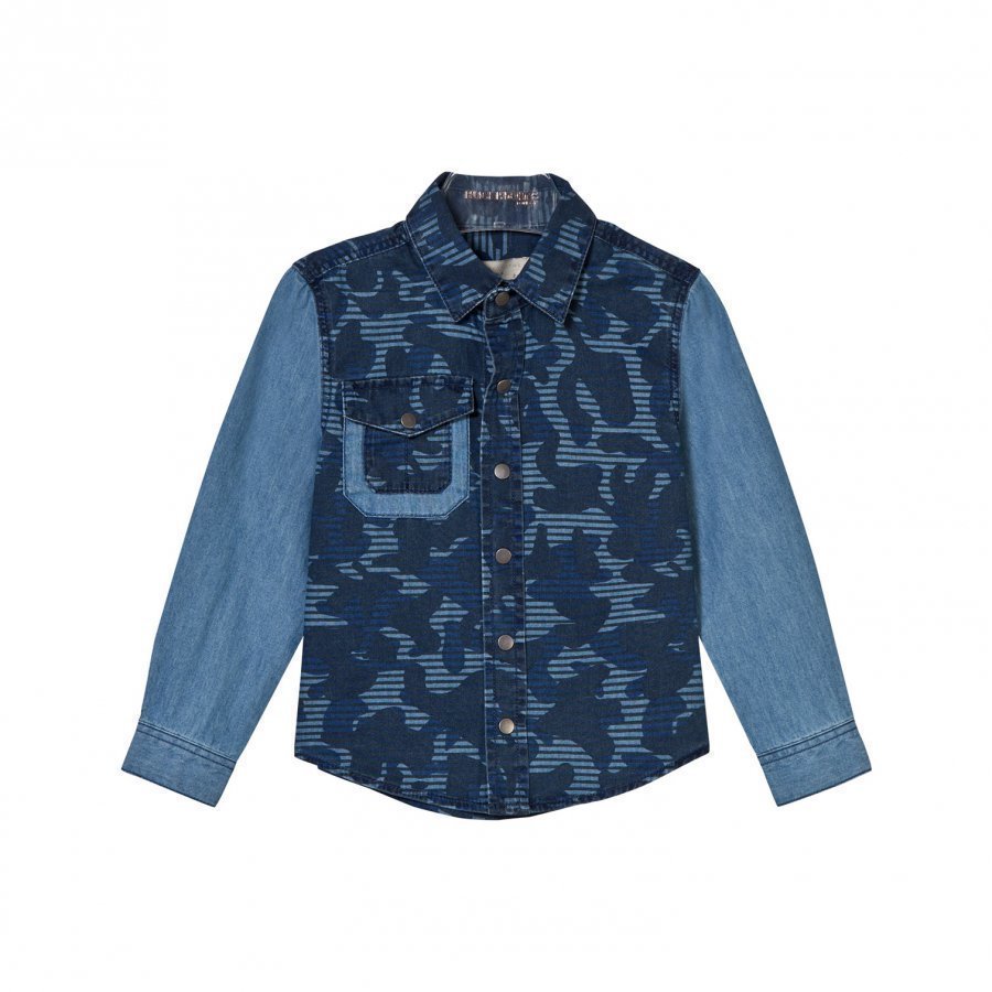 Stella Mccartney Kids Blue Camouflage Print Samuel Shirt Kauluspaita