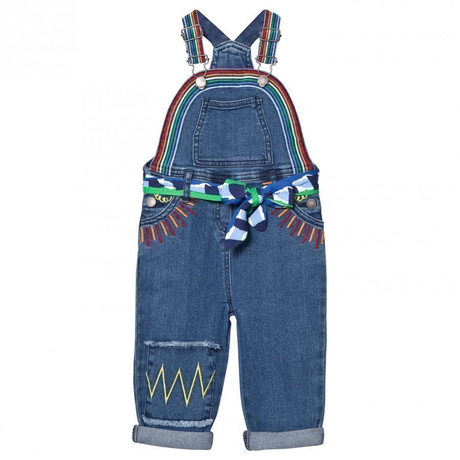 Stella Mccartney Kids Blue Denim Rainbow Dungarees With Embroidered Sun Lappuhaalari