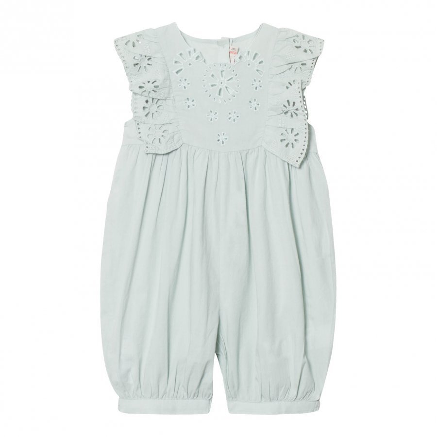 Stella Mccartney Kids Green Romper With Embroidered Anglaise Romper Puku