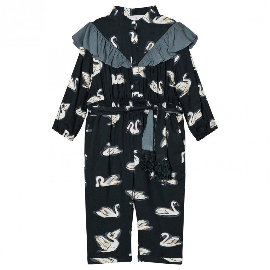 Stella Mccartney Kids Navy Ariel Swan Print Frill Jumpsuit Potkupuku