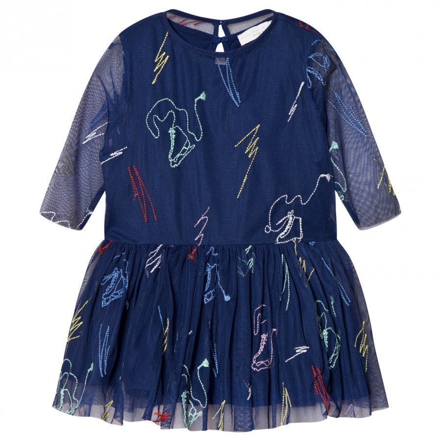 Stella Mccartney Kids Navy Luna Embroidered Skates Tulle Dress Juhlamekko