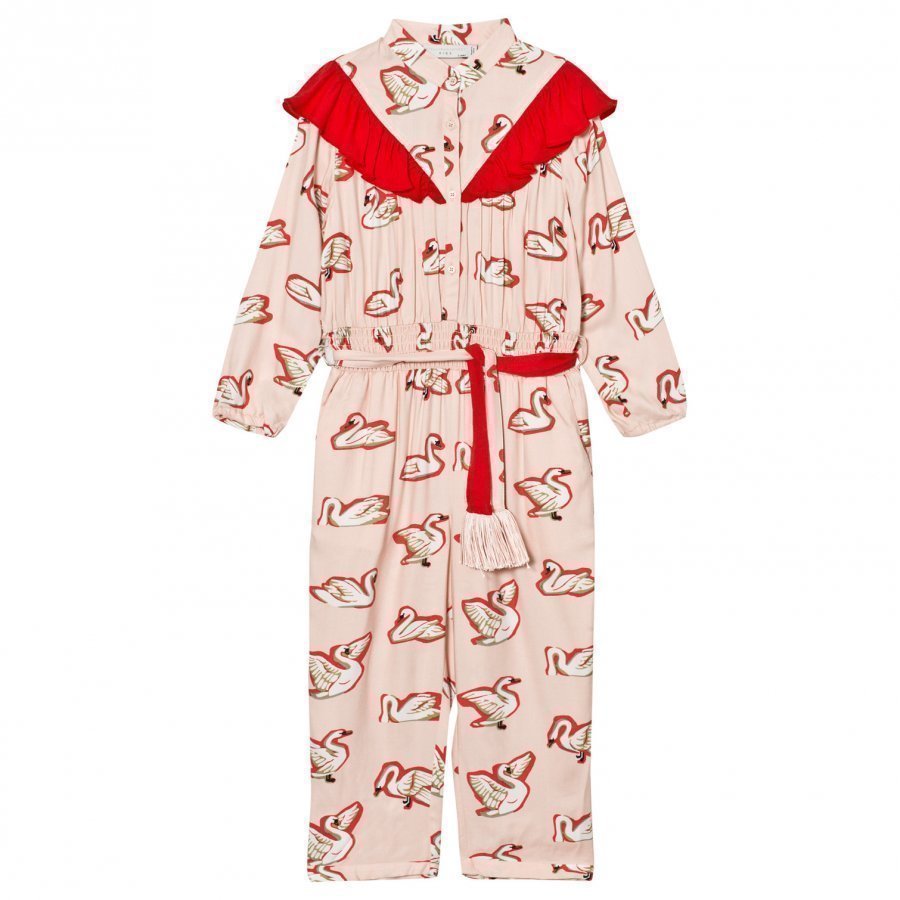 Stella Mccartney Kids Pink Ariel Swan Print Frill Jumpsuit Potkupuku