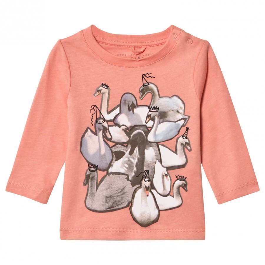 Stella Mccartney Kids Pink Swans Print Georgie Tee T-Paita