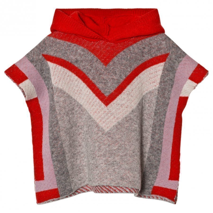 Stella Mccartney Kids Red And Grey Bianca Knit Cape With Hood Viitta