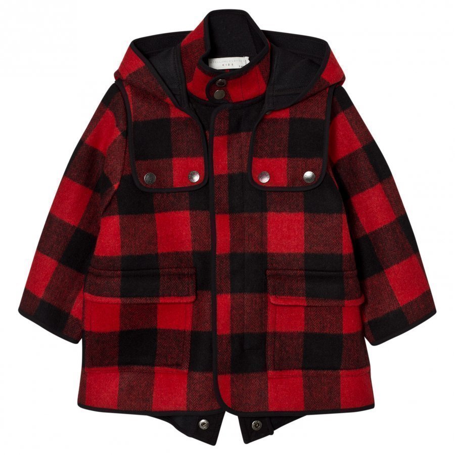 Stella Mccartney Kids Red Check Beet Hooded Coat Parkatakki