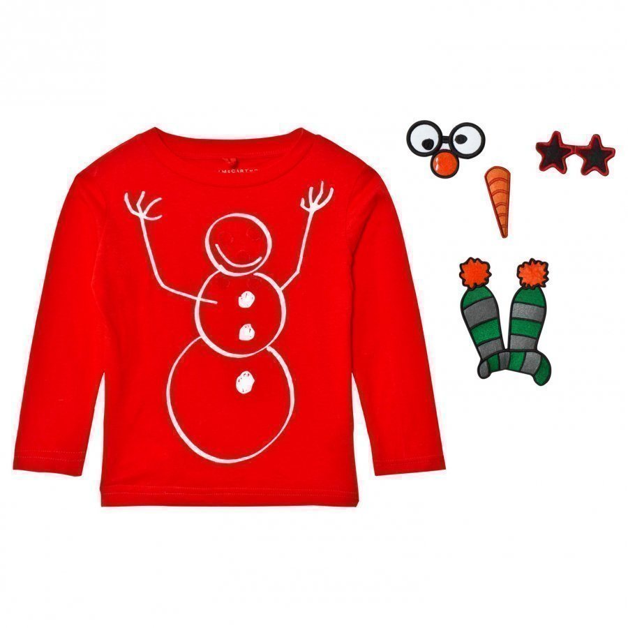 Stella Mccartney Kids Red Snowman Christmas Tee T-Paita