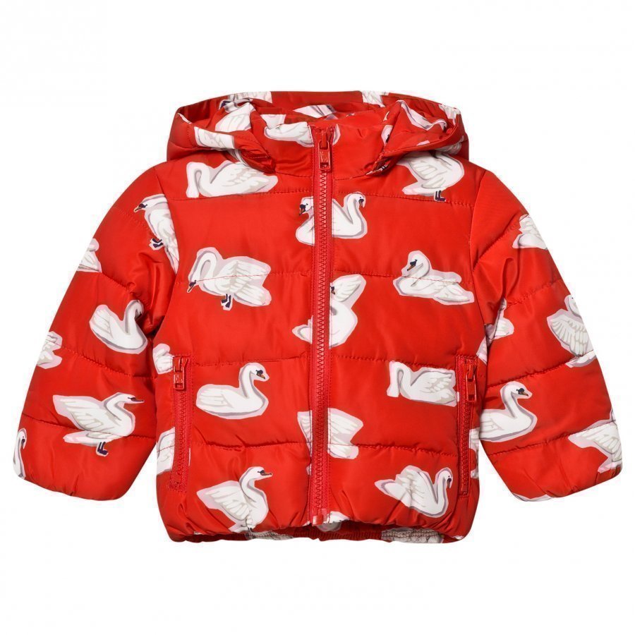 Stella Mccartney Kids Red Swan Print Hubert Puffer Coat Toppatakki