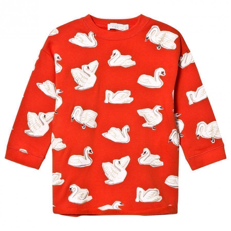 Stella Mccartney Kids Red Swans Print Savannah Dress Mekko