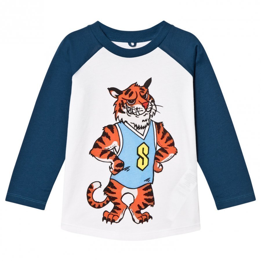 Stella Mccartney Kids Tiger Print Max Tee White And Blue T-Paita