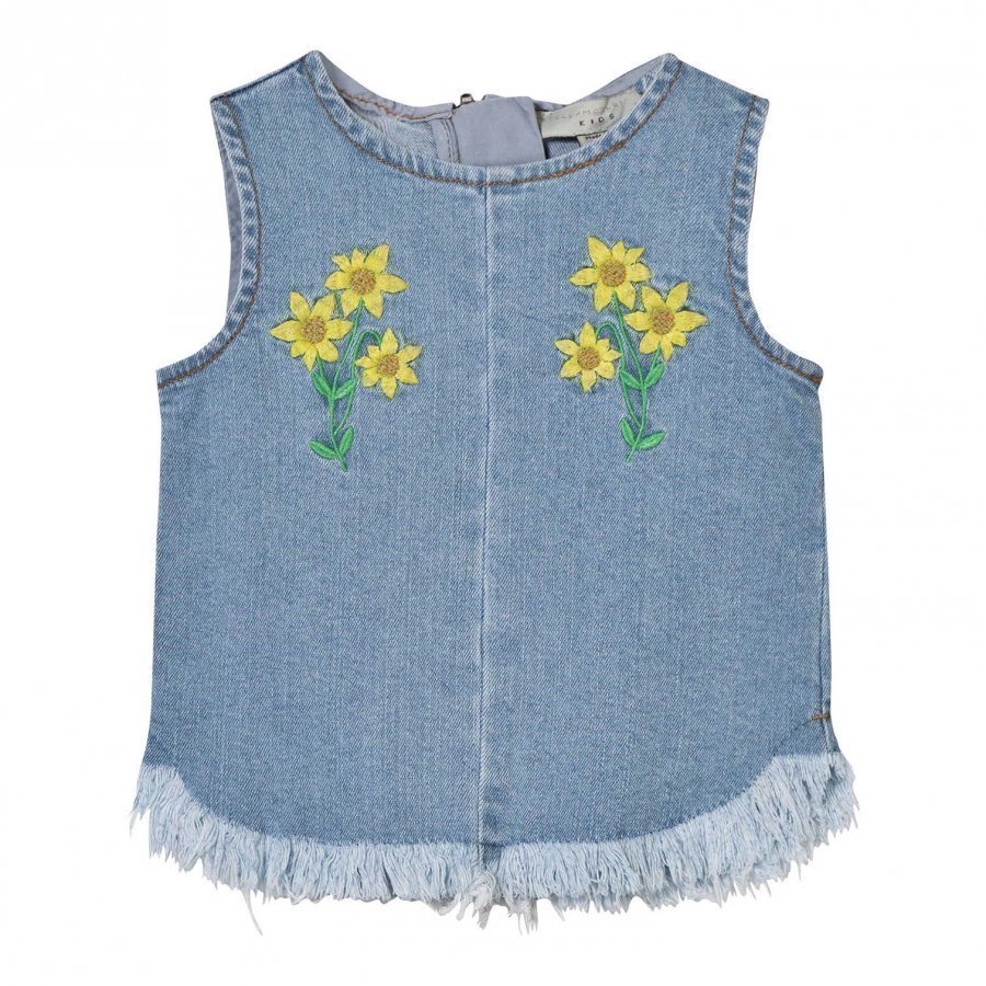 Stella Mccartney Kids Violetta Denim Top With Embroidered Flowers Liivi