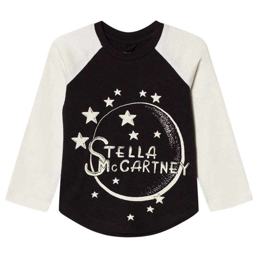 Stella Mccartney Kids White And Black Moon Nova Raglan Tee T-Paita