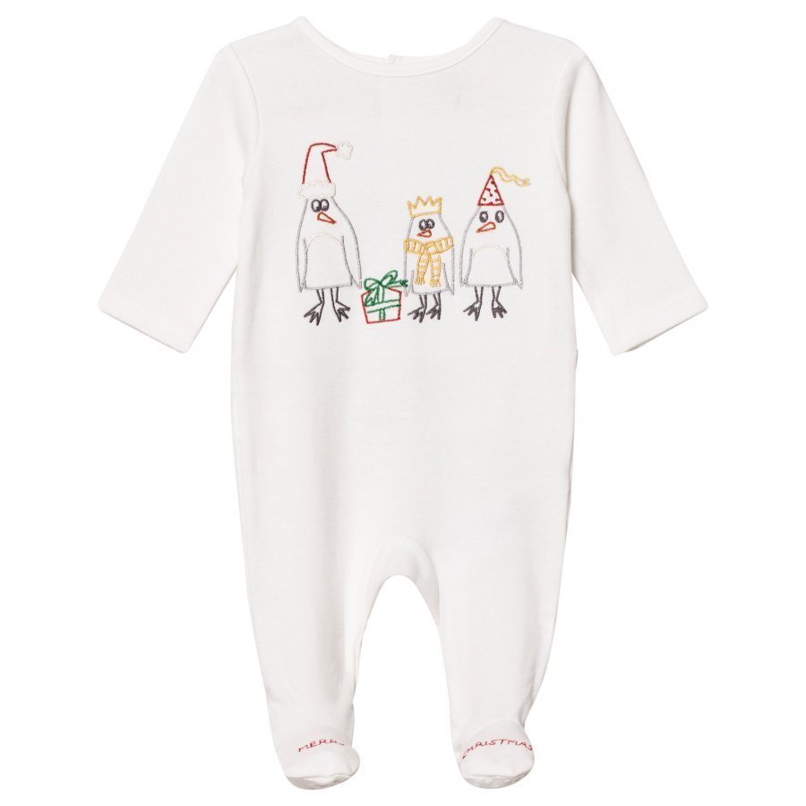 Stella Mccartney Kids White Footed Baby Body Christmas Embroidery Body