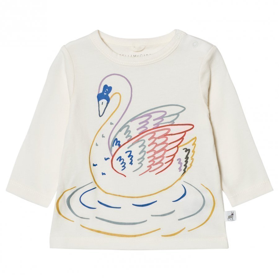 Stella Mccartney Kids White Multi Colour Swan Print Georgie Tee T-Paita