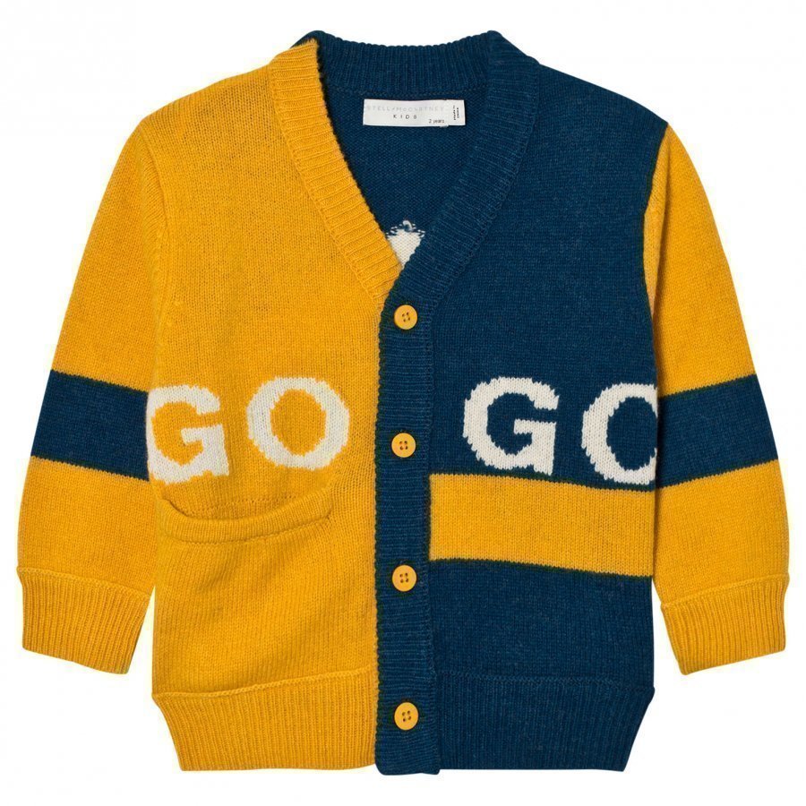 Stella Mccartney Kids Yellow And Blue Intarsia Eagle Cardigan Neuletakki