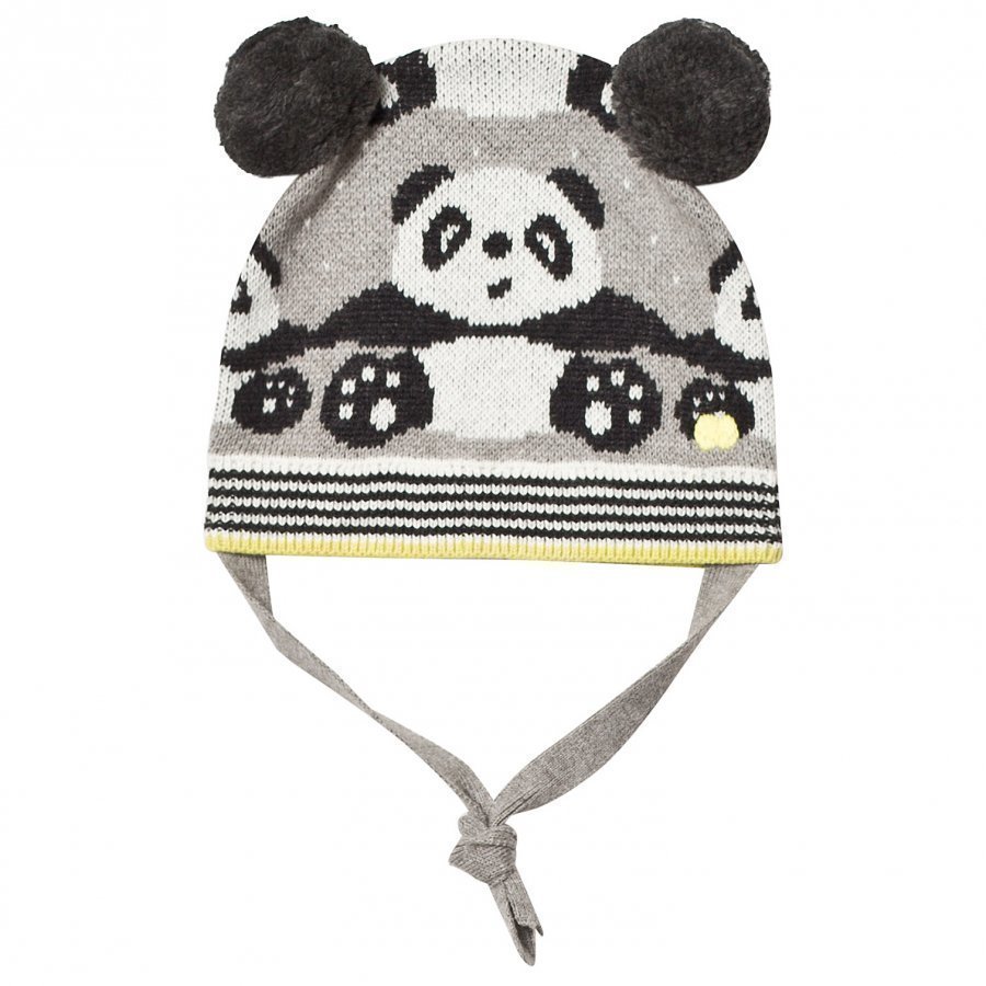 The Bonnie Mob Panda Jacquard Hat With Pom Pom Ears Grey Pipo