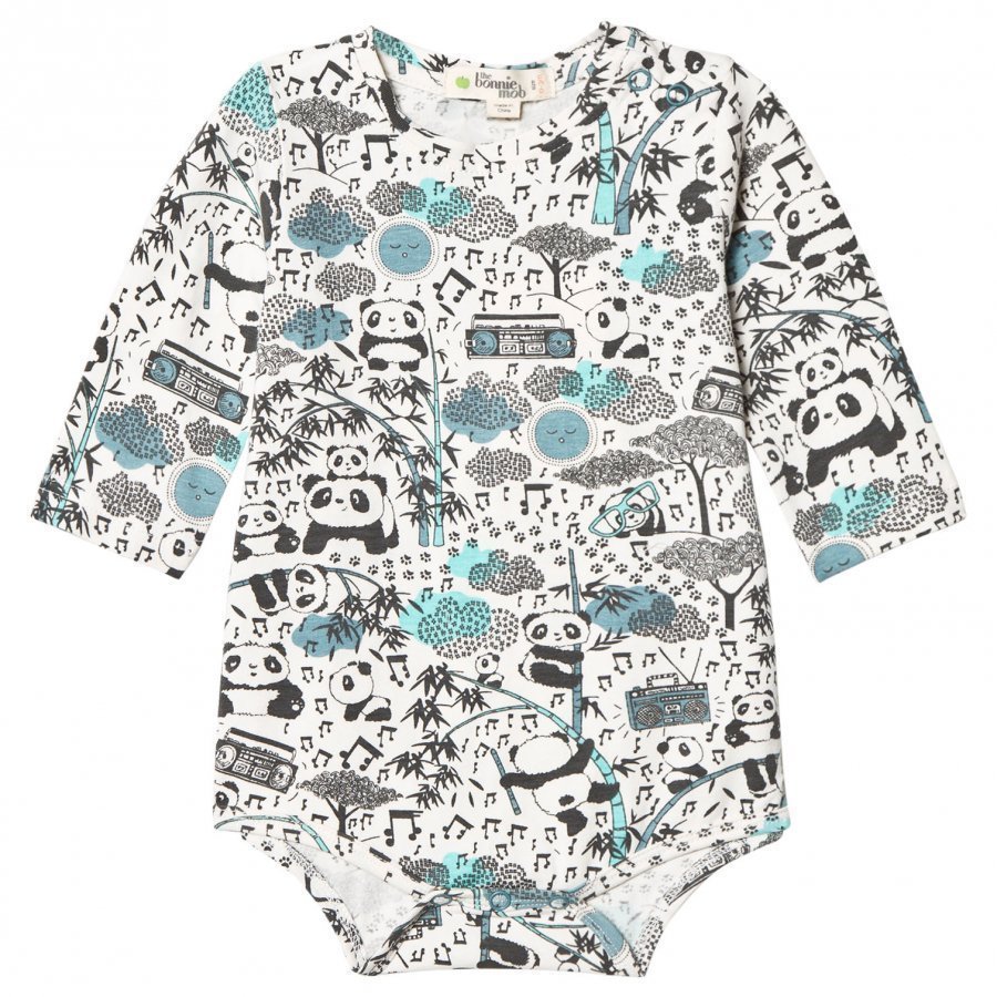 The Bonnie Mob Panda Print Baby Body Blue Romper Puku