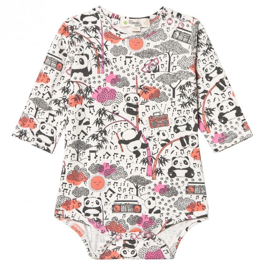 The Bonnie Mob Panda Print Baby Body Pink Romper Puku