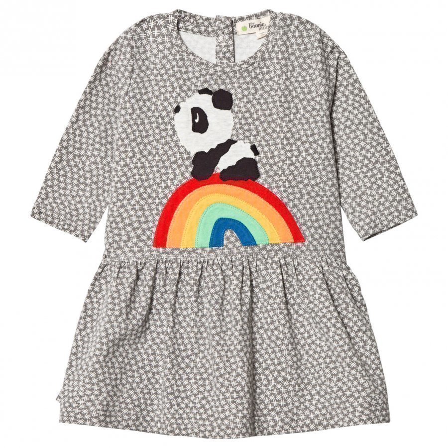 The Bonnie Mob Rainbow Panda Applique Dress Hash Tag Grey Mekko