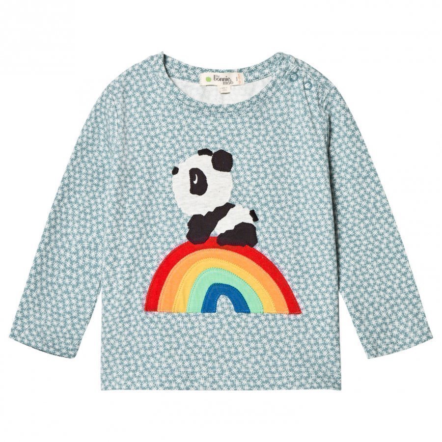 The Bonnie Mob Rainbow Panda Applique Tee Hash Tag Blue Pitkähihainen T-Paita