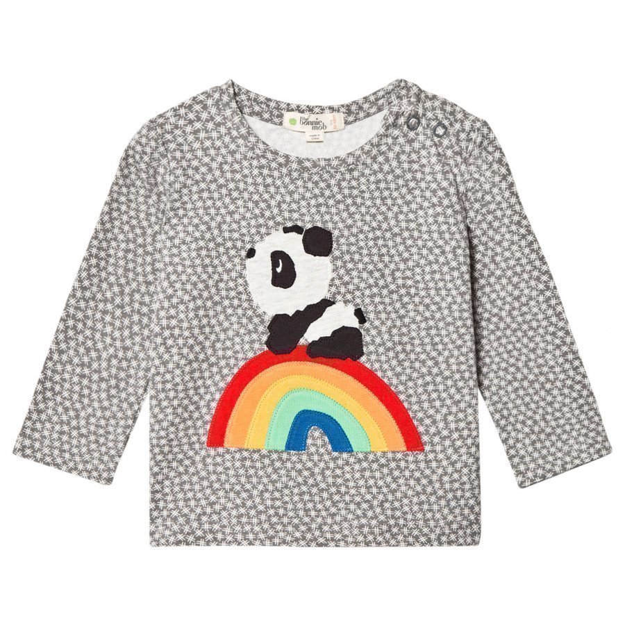 The Bonnie Mob Rainbow Panda Applique Tee Hash Tag Grey Pitkähihainen T-Paita