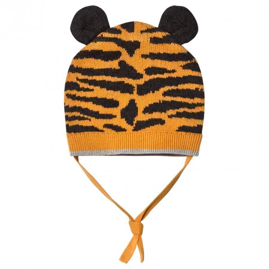 The Bonnie Mob Tiger Stripe Knitted Hat With Ears Honey Pipo