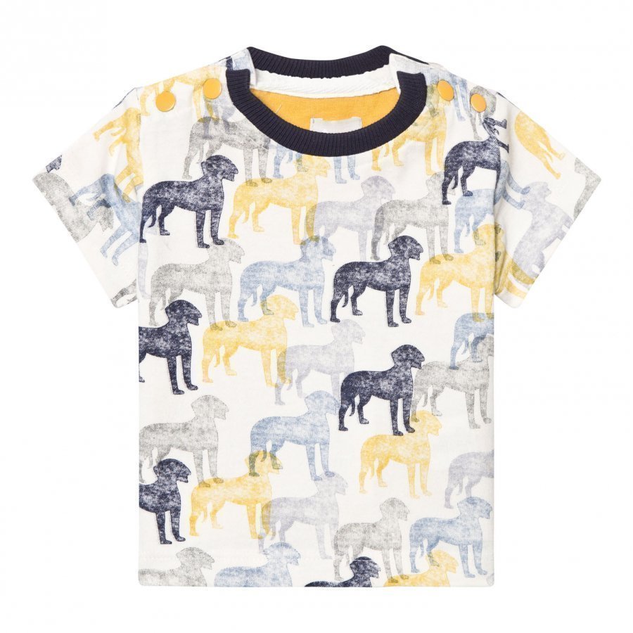 The Little Tailor Cream And Blue Multi Dog Print Tee T-Paita