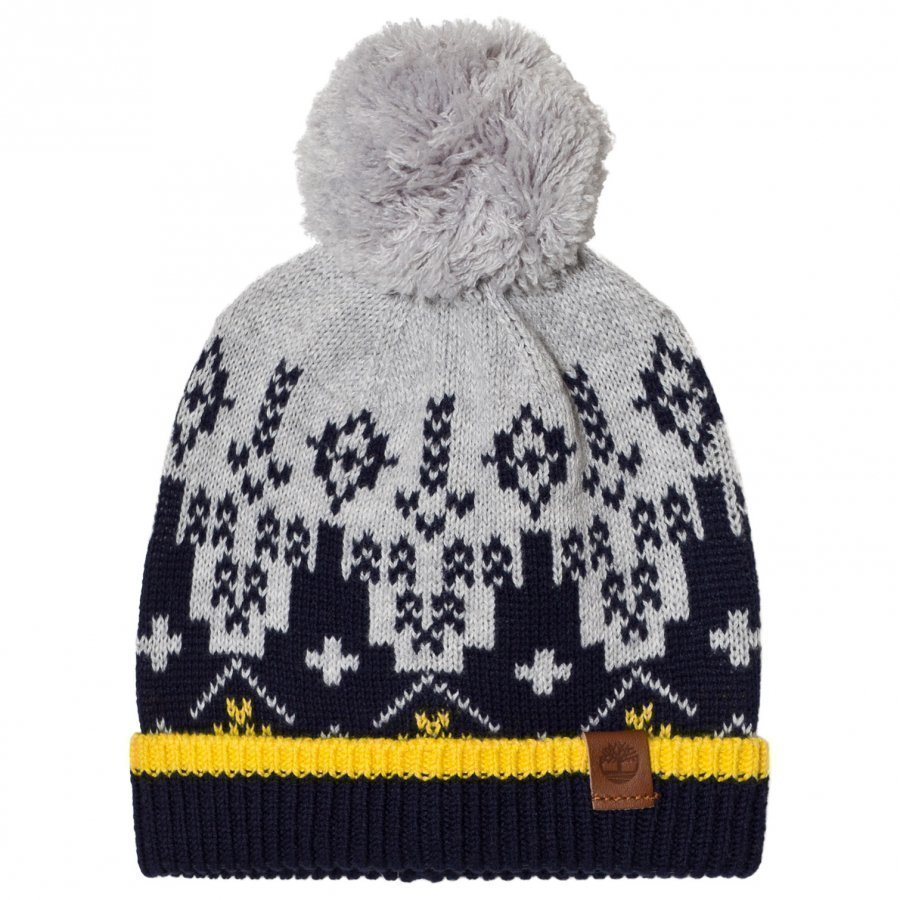 Timberland Grey Fairisle Pom Pom Beanie Pipo