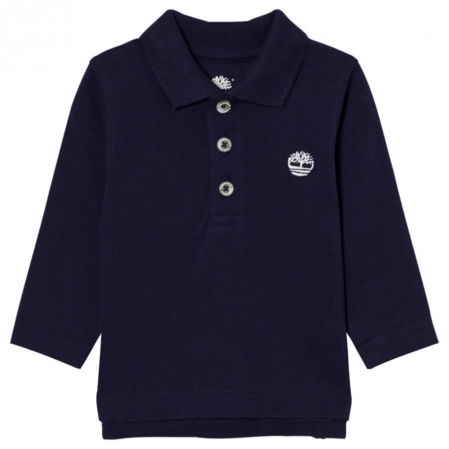 Timberland Navy Branded Long Sleeve Pique Polo Pikeepaita