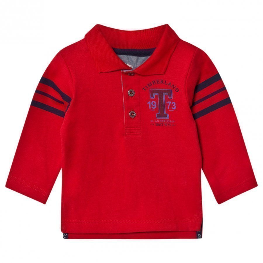 Timberland Red Jersey Letter Long Sleeve Polo Pikeepaita