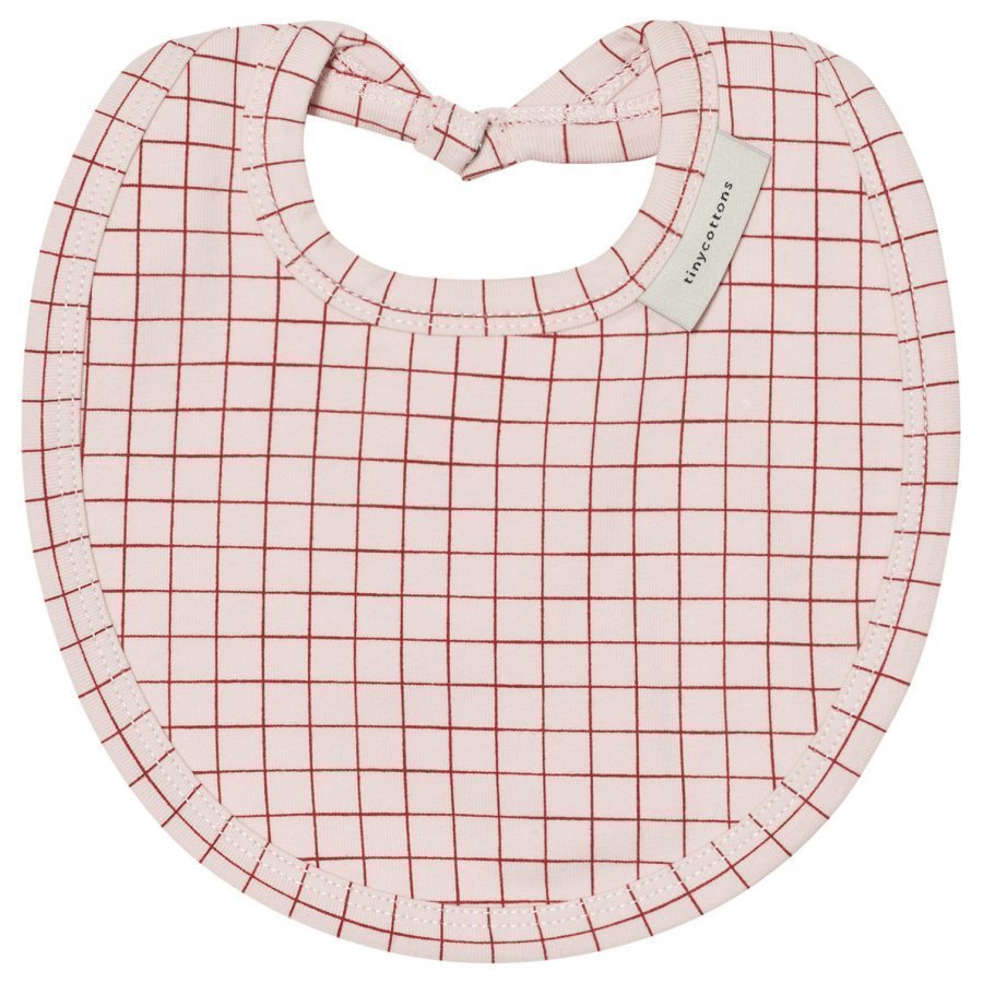 Tinycottons Grid Bib Pale Pink/Red Ruokalappu