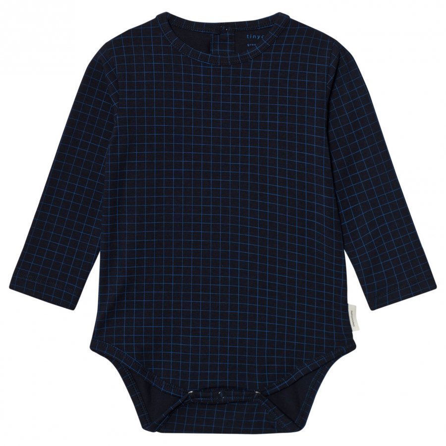 Tinycottons Grid Long Sleeve Baby Body Dark Navy/Blue Body