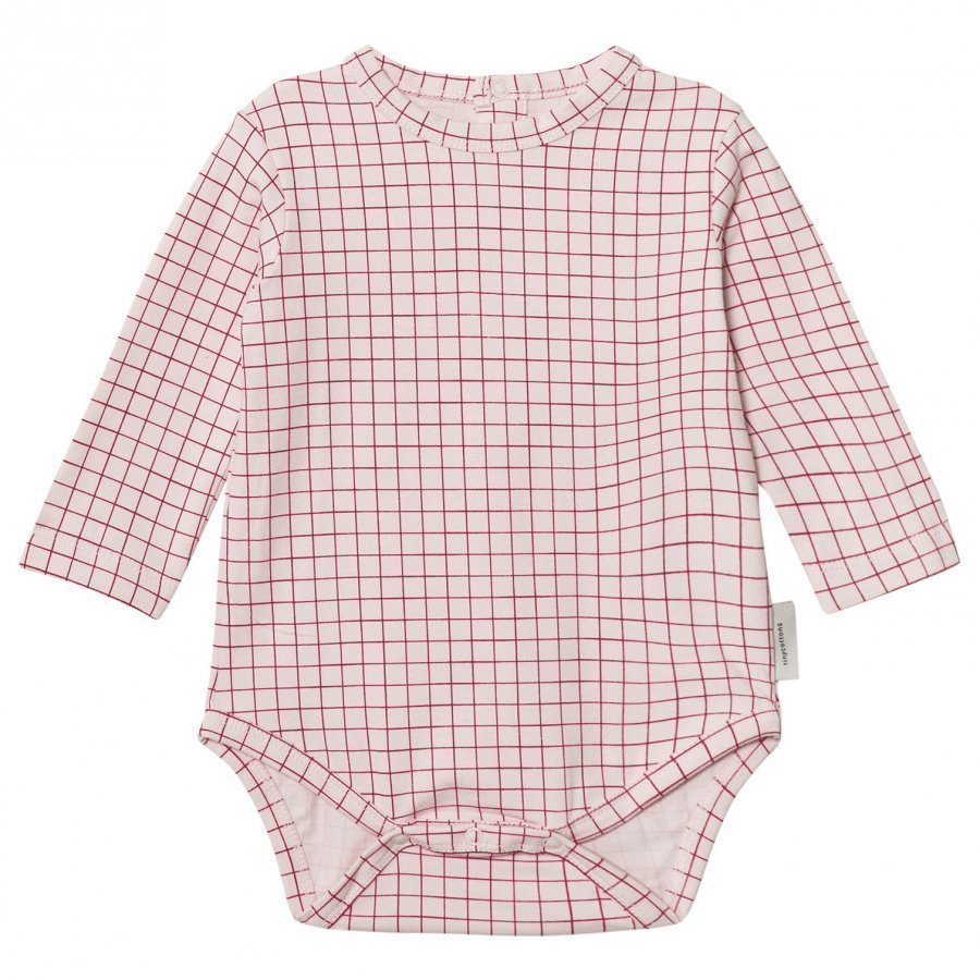 Tinycottons Grid Long Sleeve Baby Body Pale Pink/Red Body