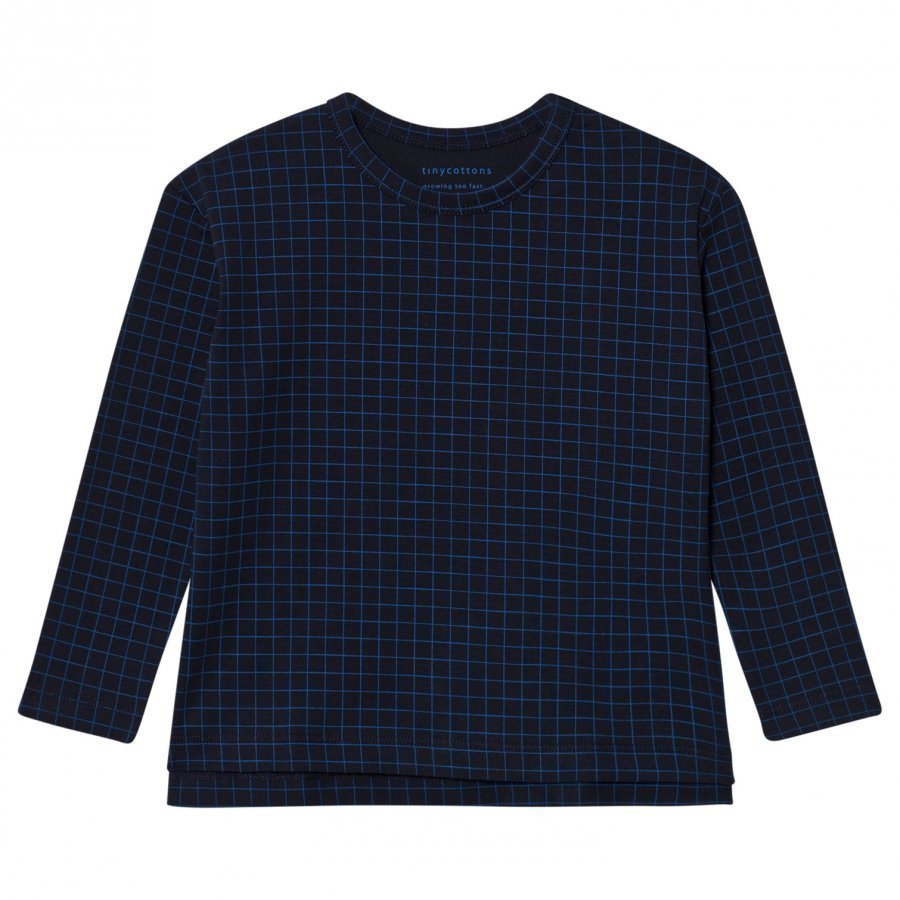 Tinycottons Grid Ls Relaxed Tee Dark Navy / Blue Pitkähihainen T-Paita