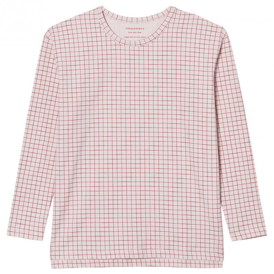 Tinycottons Grid Relaxed Tee Pale Pink/Red Pitkähihainen T-Paita