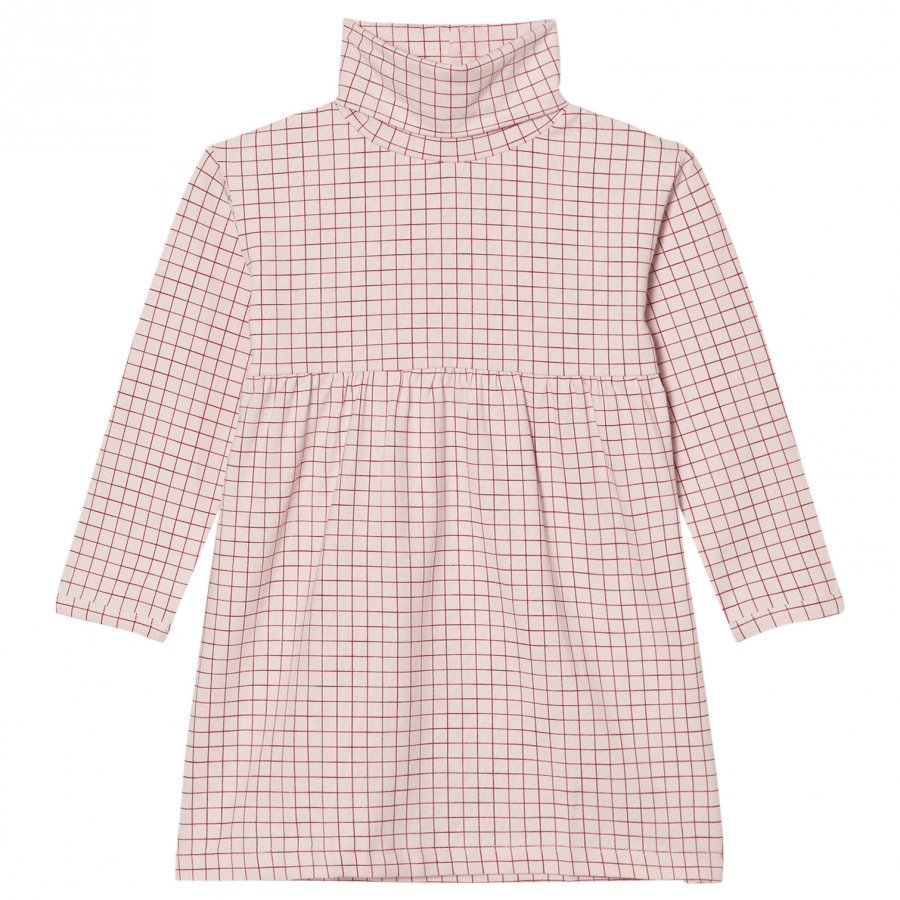 Tinycottons Grid Turtle Neck Dress Pale Pink/Red Mekko