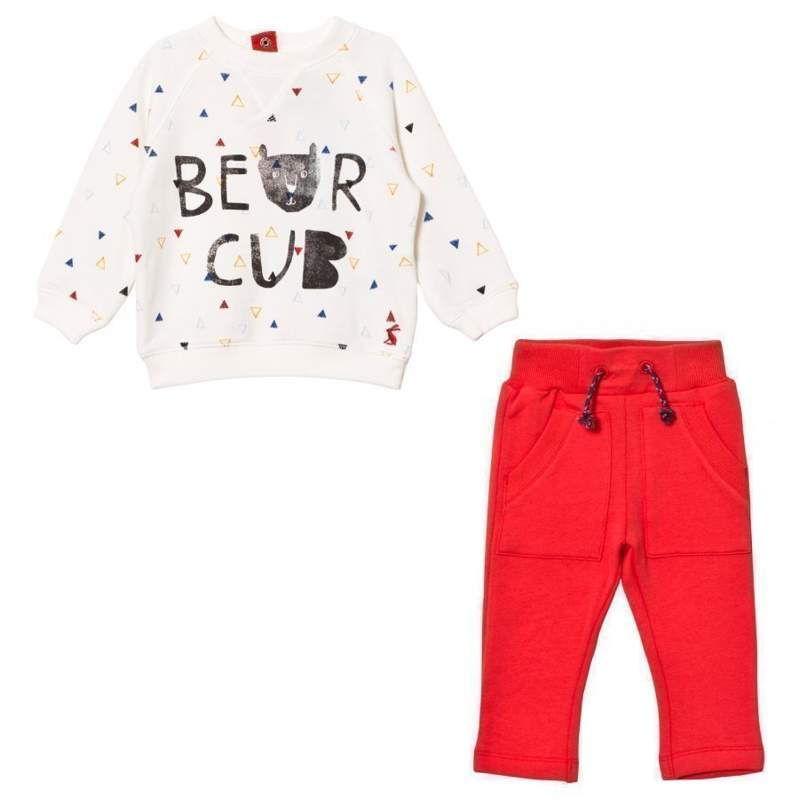 Tom Joule Cream Bear Cub Print Sweatshirt And Red Bottoms Set Asusetti