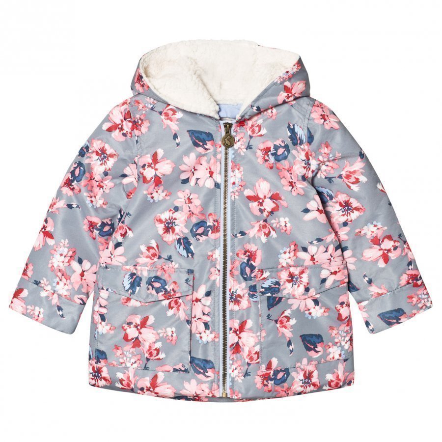 Tom Joule Grey Floral Padded Waterproof Raincoat With Fleece Lining Sadetakki