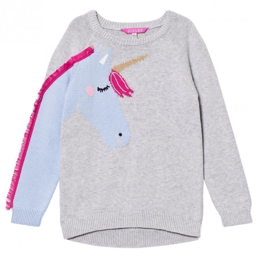 Tom Joule Grey Unicorn With Fringe On Sleeve Knit Jumper Paita