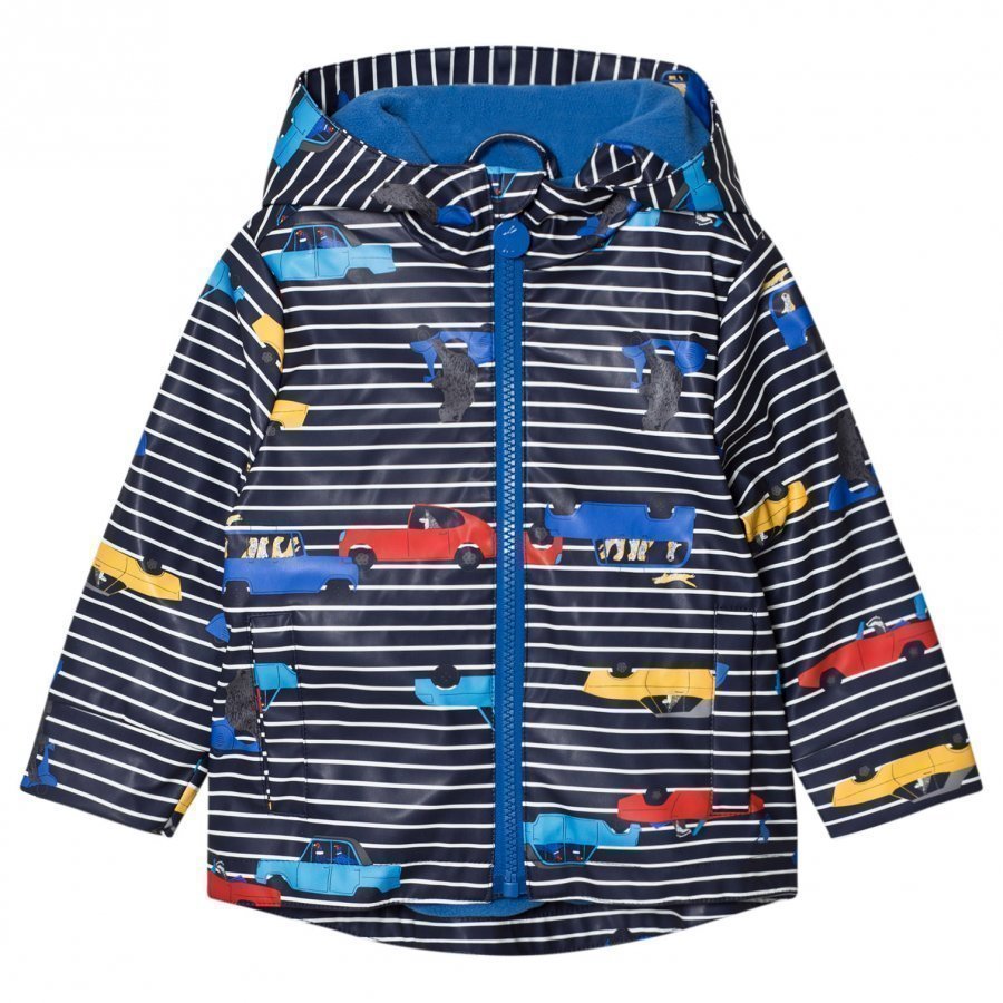 Tom Joule Navy Stripe Car Print Hooded Raincoat Sadetakki