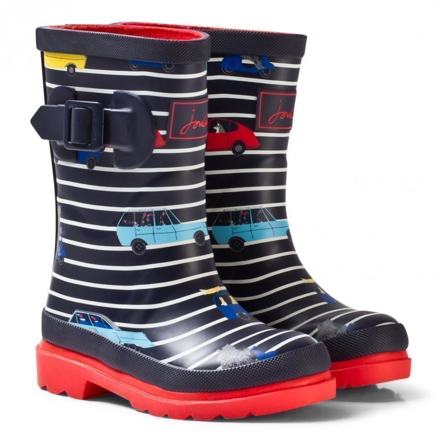 Tom Joule Navy Stripe Cars Print Rain Boots Kumisaappaat