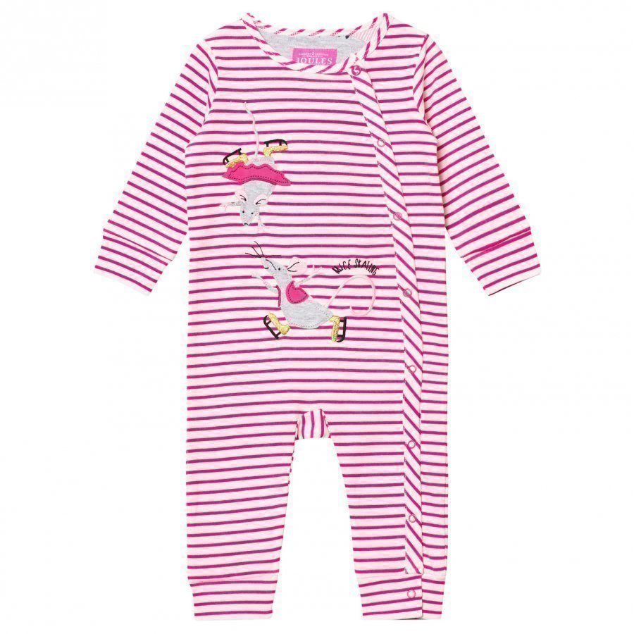 Tom Joule Pink Stripe Skating Mice Applique Footless Babygrow Body