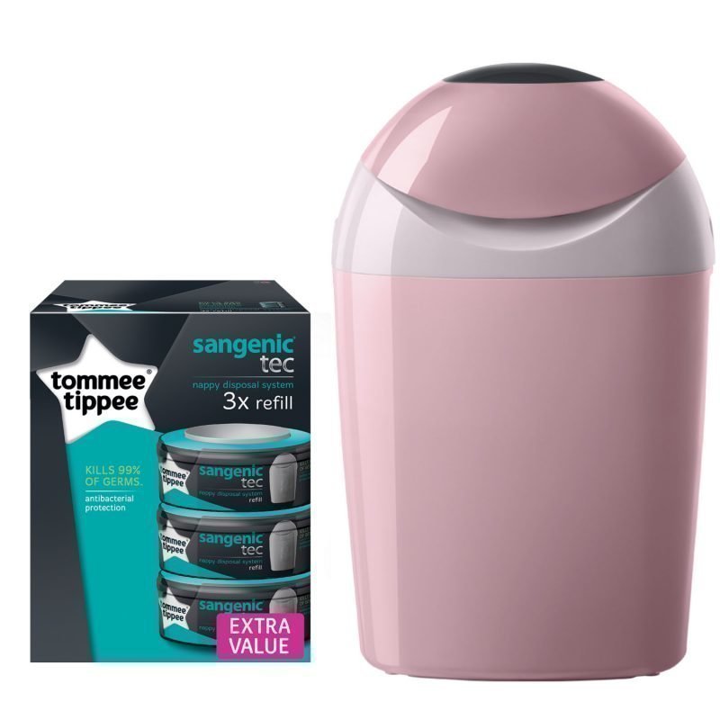 Tommee Tippee Vaipparoskis Sangenic Standard TEC Vaaleanpunainen + 3-pack Täyttöpakkaus