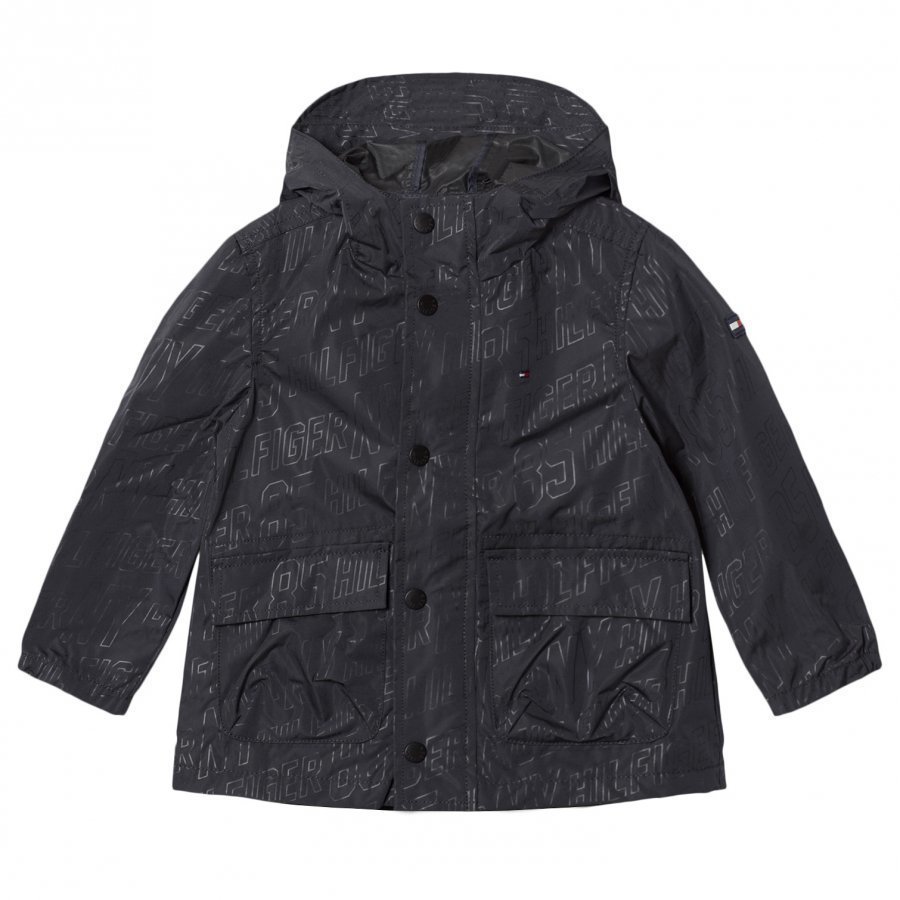 Tommy Hilfiger Black All Over Print Hooded Raincoat Sadetakki